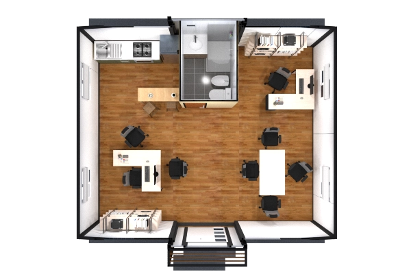 Foto del interior de una casa en obra en la que se observa una persona de espaldas dandole indicaciones a otra persona de espaldas